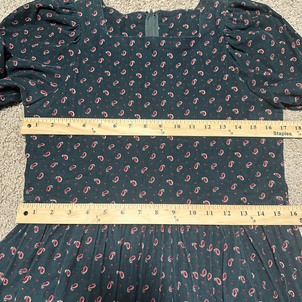 Vtg Laura Ashley Green Corduroy Paisley Cottage Prairie Long Sleeve Midi Dress - Picture 2 of 11
